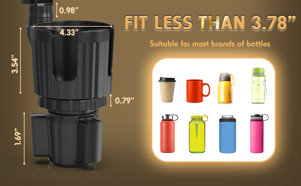Bokilino adjustable car cup holder fits bottles and cups under 3.78 inches, compatible with coffee mugs, water bottles, travel tumblers, and drink containers